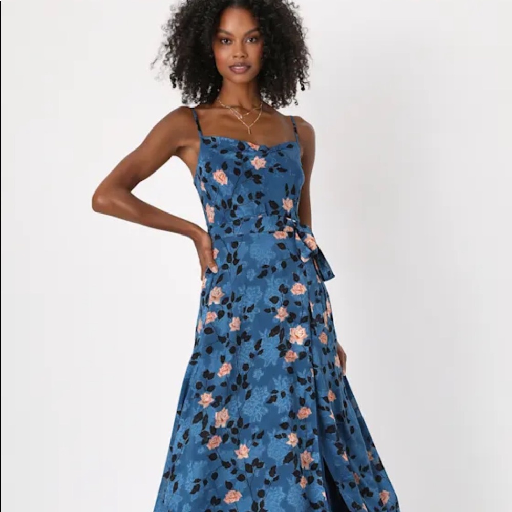 Lulus Floral Cowl Beck Faux Wrap Maxi Dress NWOT